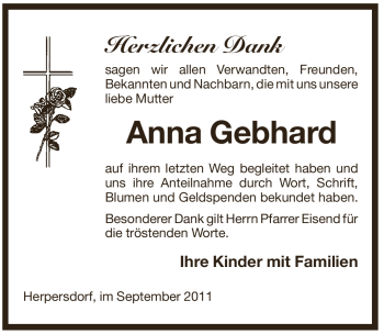Traueranzeige von Anna Gebhard von Pegnitz-Zeitung